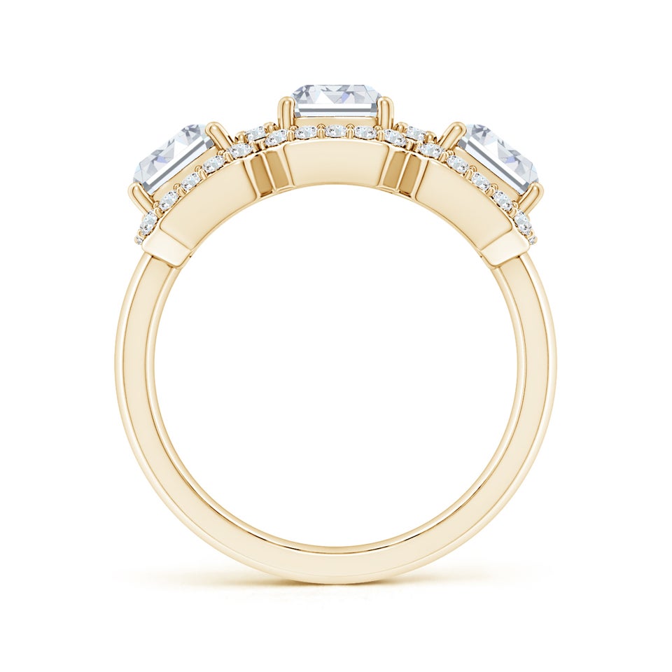 Lab-Grown Emerald-Cut Diamond Halo Three Stone Ring