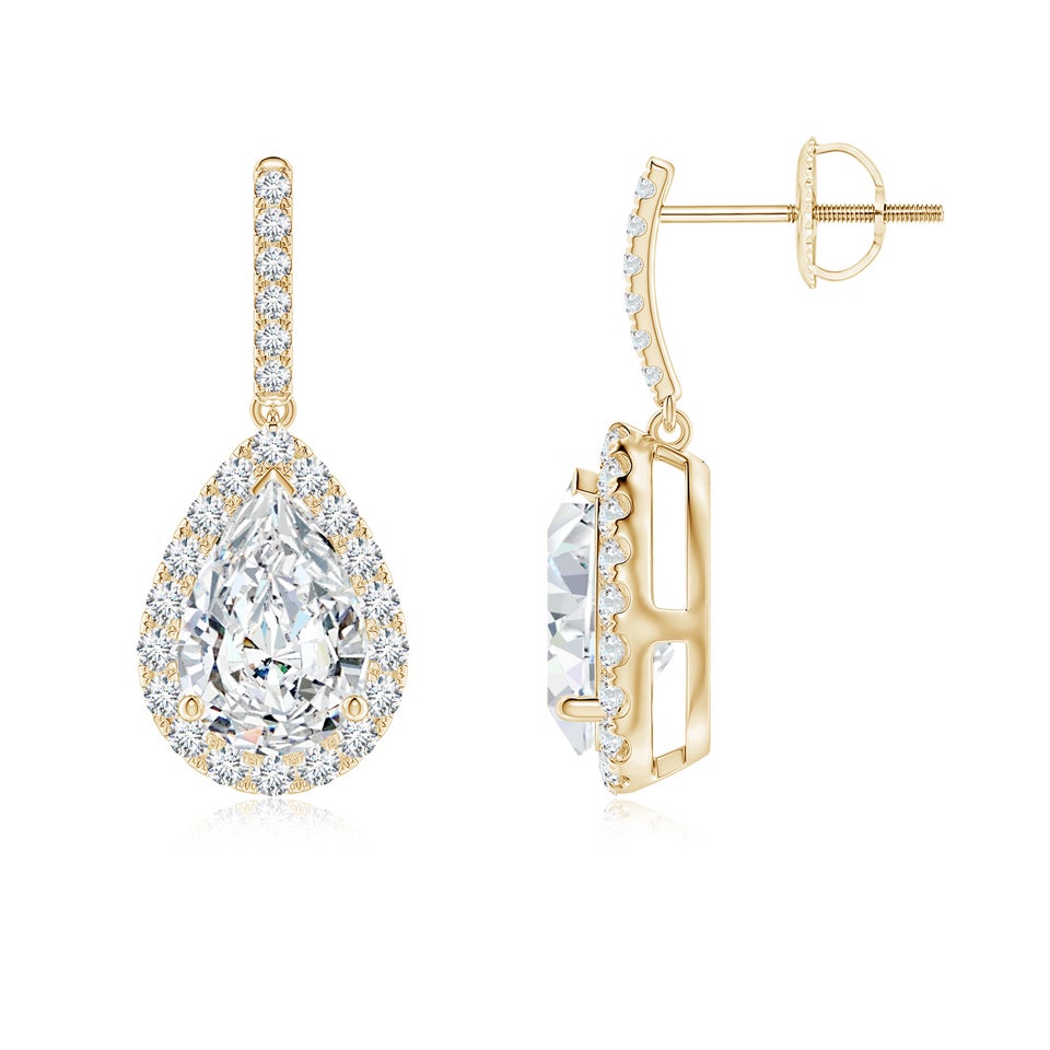 Lab-Grown Pear-Shaped Diamond Halo Dangle Earrings