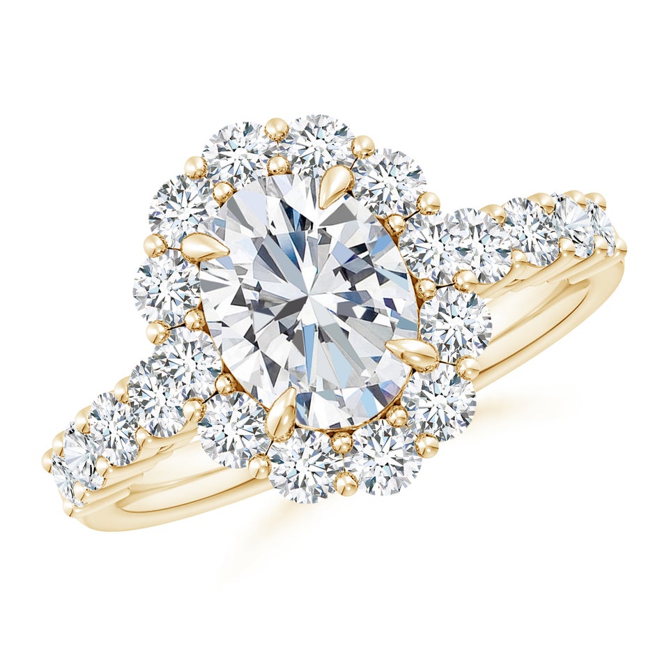 Lab-Grown Oval Diamond Floral Halo Engagement Ring