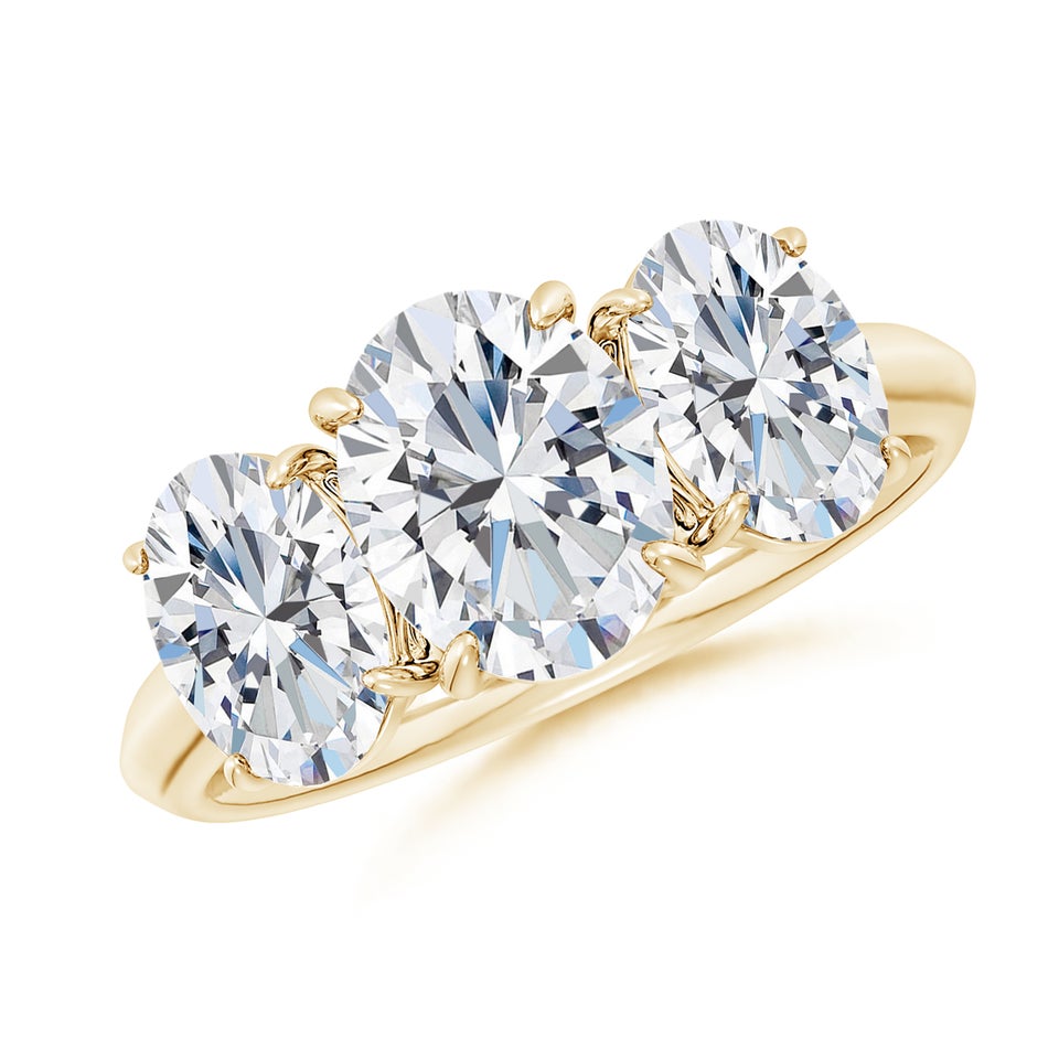 Lab-Grown Oval Diamond Three Stone Knife-Edge Shank Engagement Ring