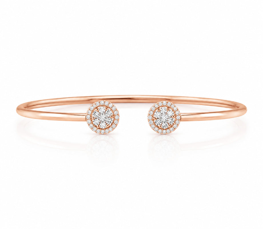 Rose Gold Diamond Halo Cuff Bracelet