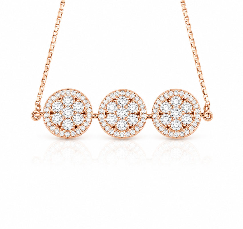Rose Gold Triple Diamond Halo Necklace
