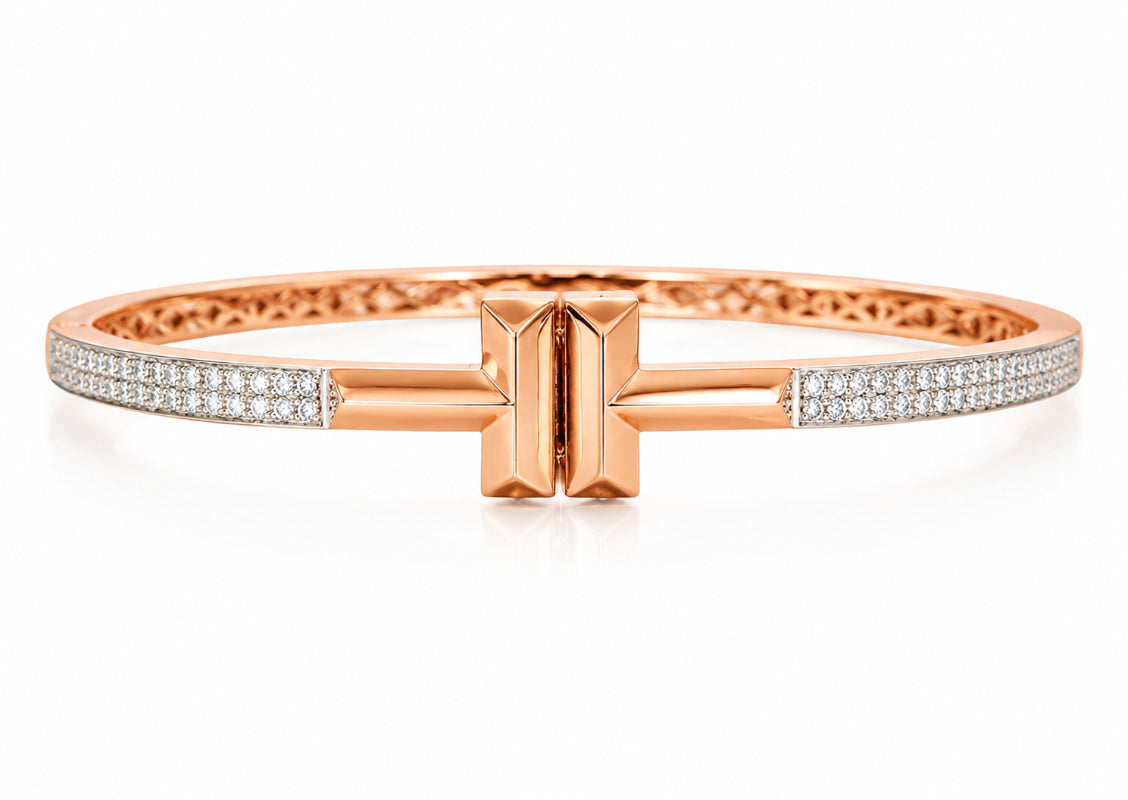 Rose Gold Geometric Diamond Bangle