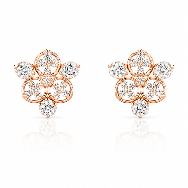 Rose Gold Diamond Blossom Stud Earrings
