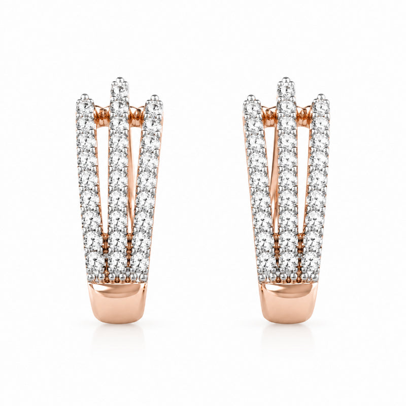 Rose Gold Triple Row Diamond Hoops