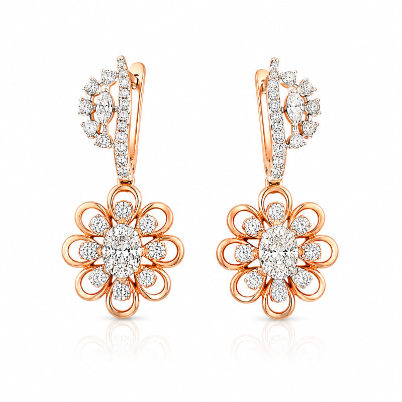 Rose Gold Diamond Floral Drop Earrings