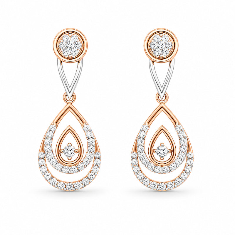 Elegant Dual-Tone Diamond Teardrop Earrings