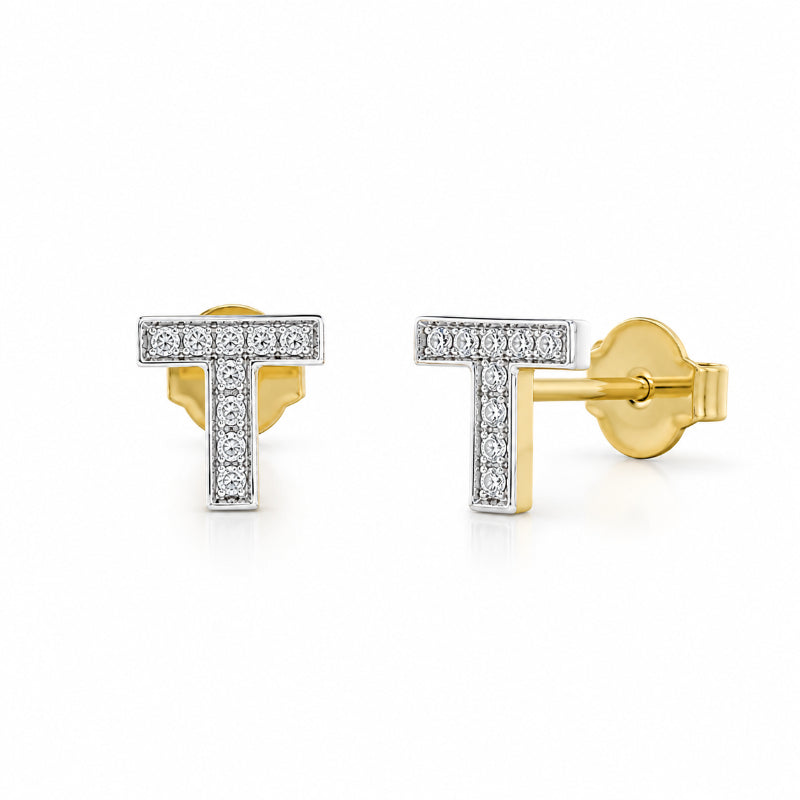 Diamond Initial “T” Stud Earrings