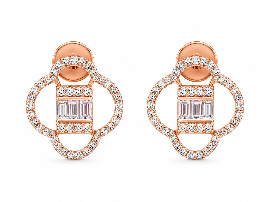 Rose Gold Baguette Bloom Earrings