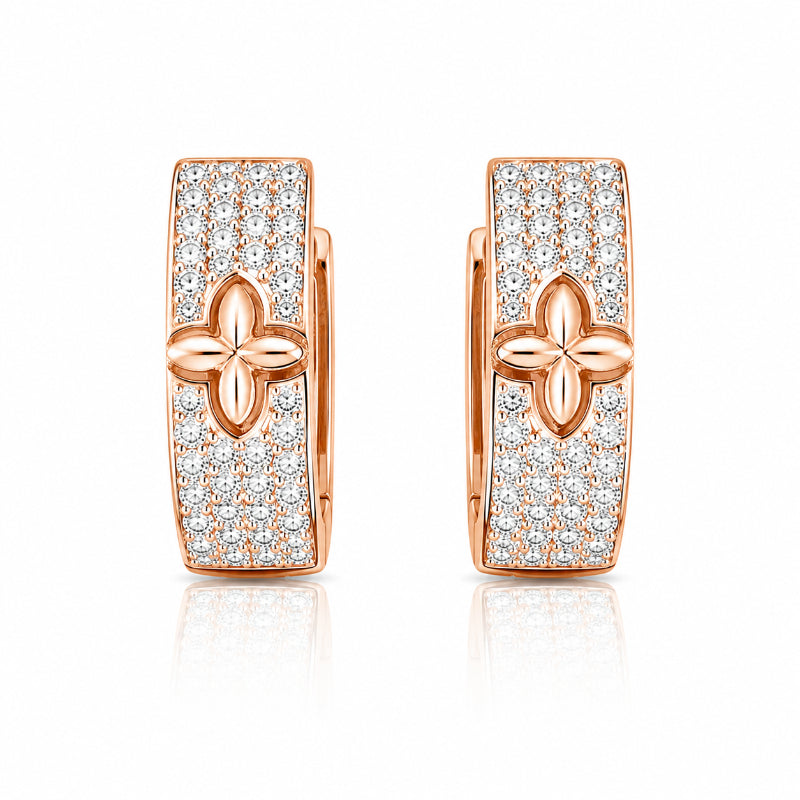 Rose Gold Diamond Clover Hoop Earrings