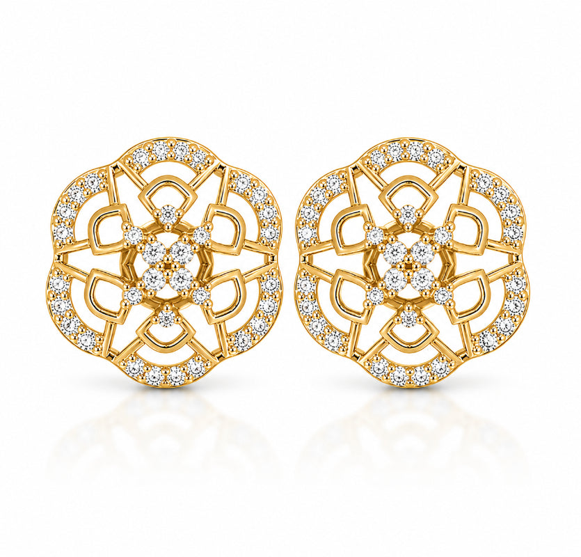 Golden Diamond Mandala Stud Earrings
