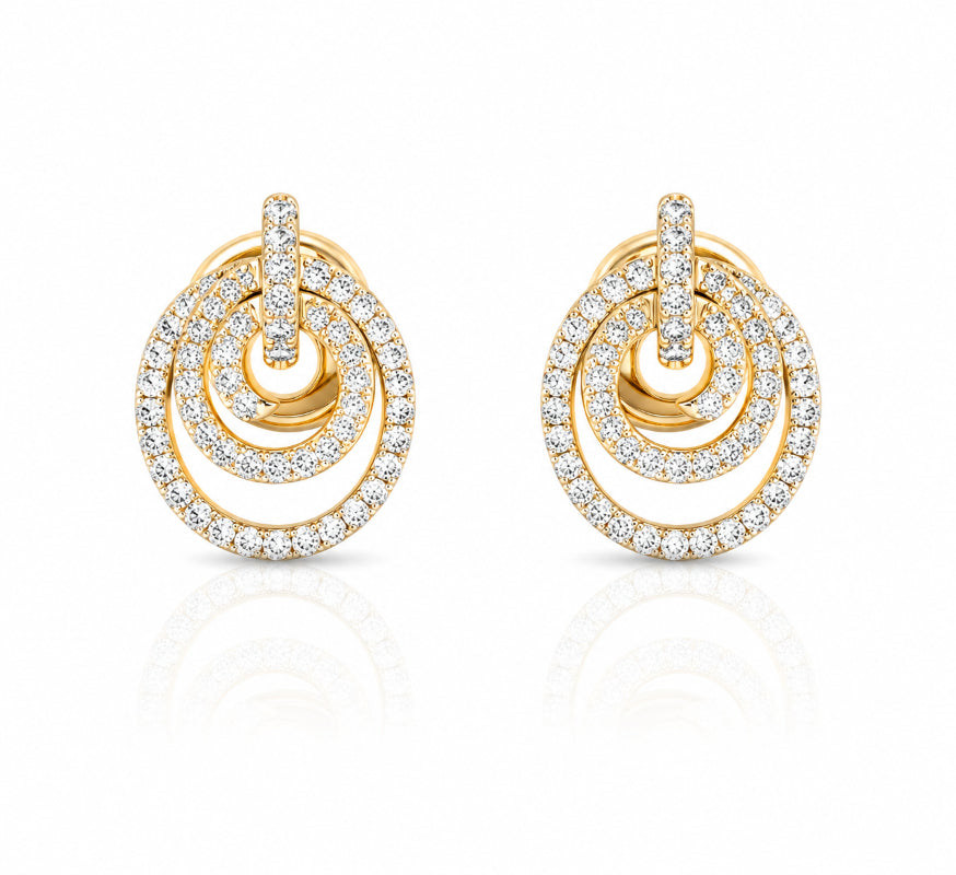 Golden Diamond Orbit Drop Earrings