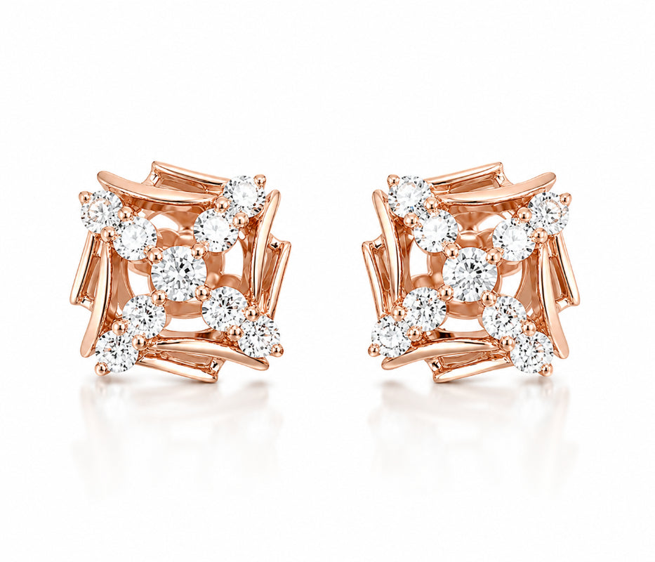 Rose Gold Diamond Lattice Stud Earrings