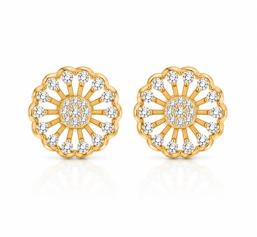 Golden Diamond Sunburst Stud Earrings