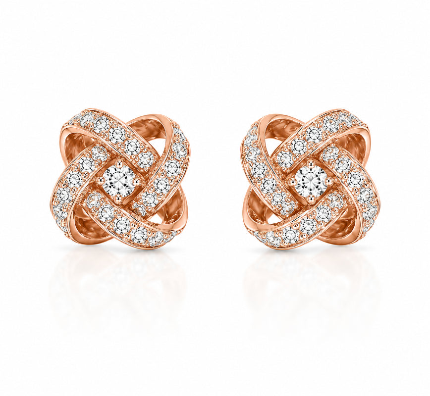 Rose Gold Diamond Infinity Knot Stud Earrings