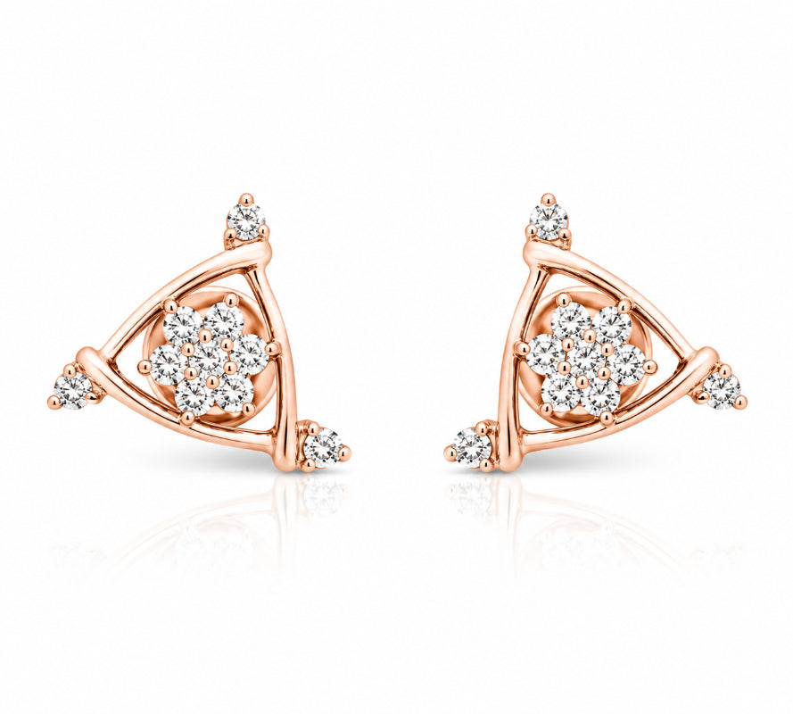 Rose Gold Diamond Trinity Stud Earrings