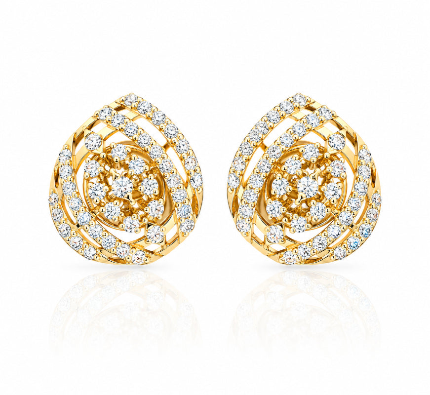 Golden Diamond Spiral Stud Earrings