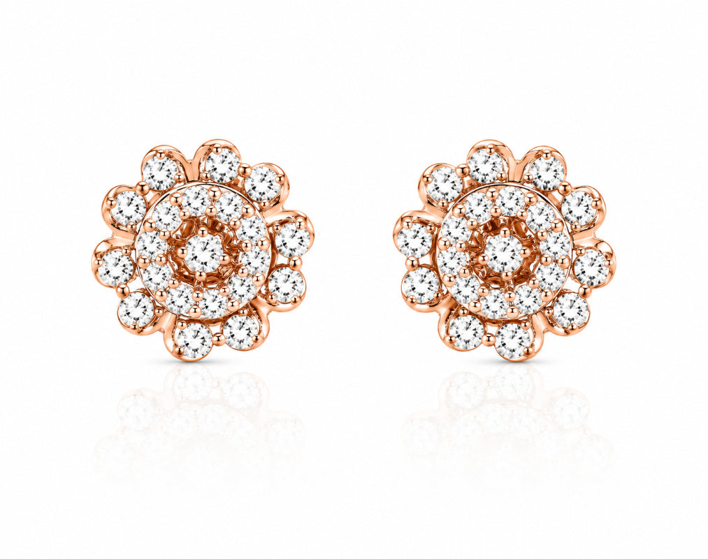 Rose Gold Diamond Rosette Stud Earrings
