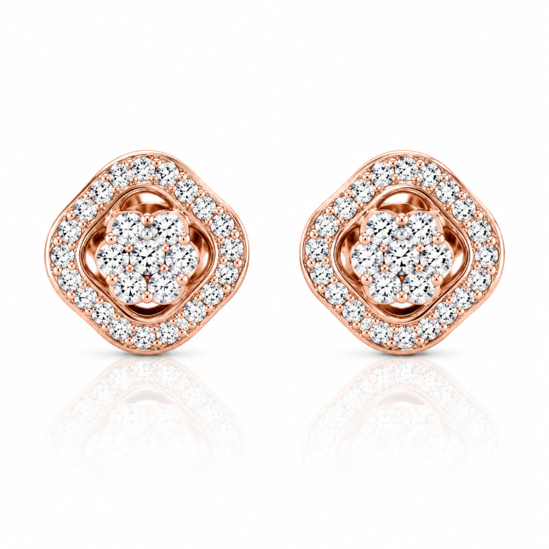 Rose Gold Diamond Halo Blossom Stud Earrings