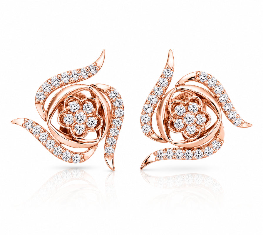 Rose Gold Diamond Swirl Blossom Earrings