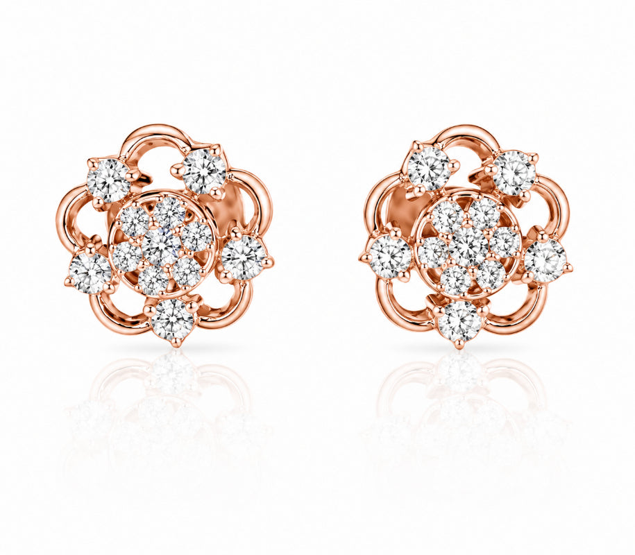 Rose Gold Floral Diamond Stud Earrings