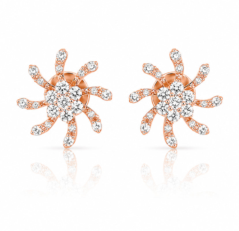 Rose Gold Diamond Floral Stud Earrings