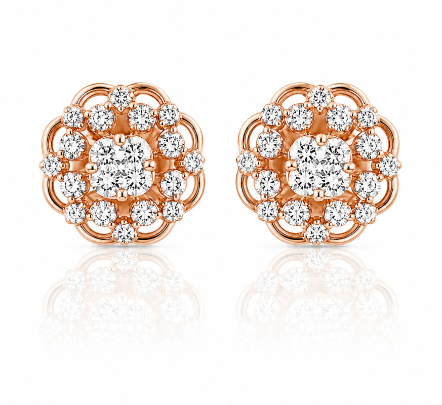Rose Gold Floral Diamond Stud Earrings