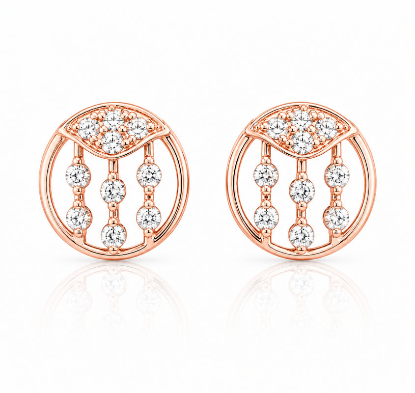 Rose Gold Diamond Circle Stud Earrings