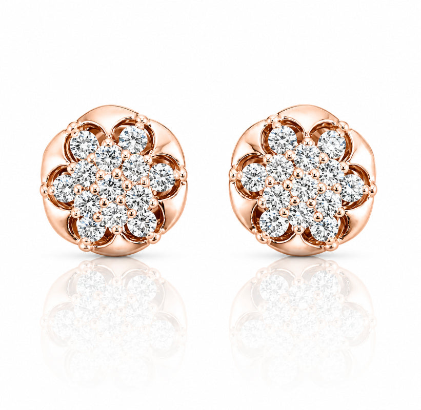 Rose Gold Diamond Blossom Stud Earrings
