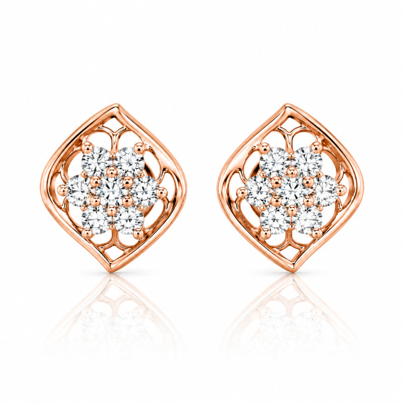 Rose Gold Diamond Petal Stud Earrings