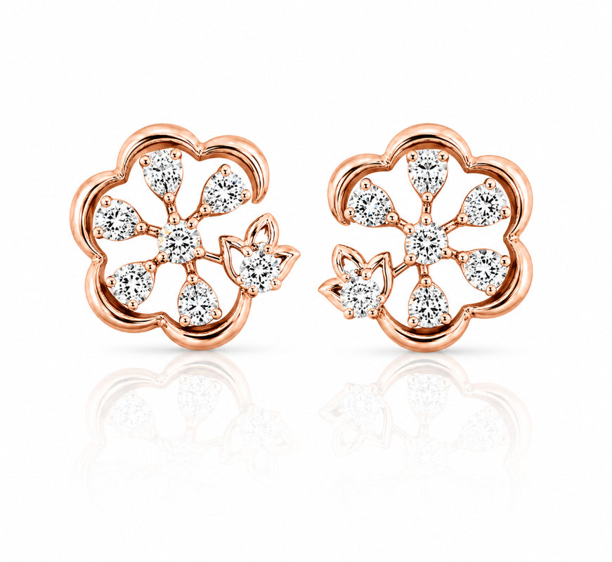 Rose Gold Diamond Blossom Stud Earrings