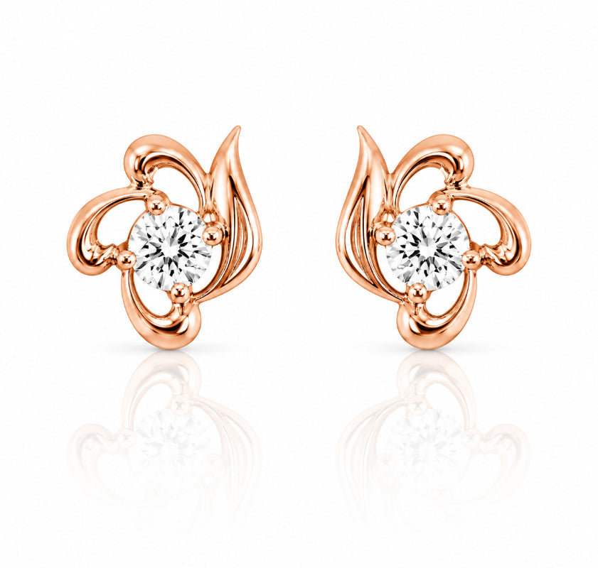 Rose Gold Solitaire Swirl Stud Earrings