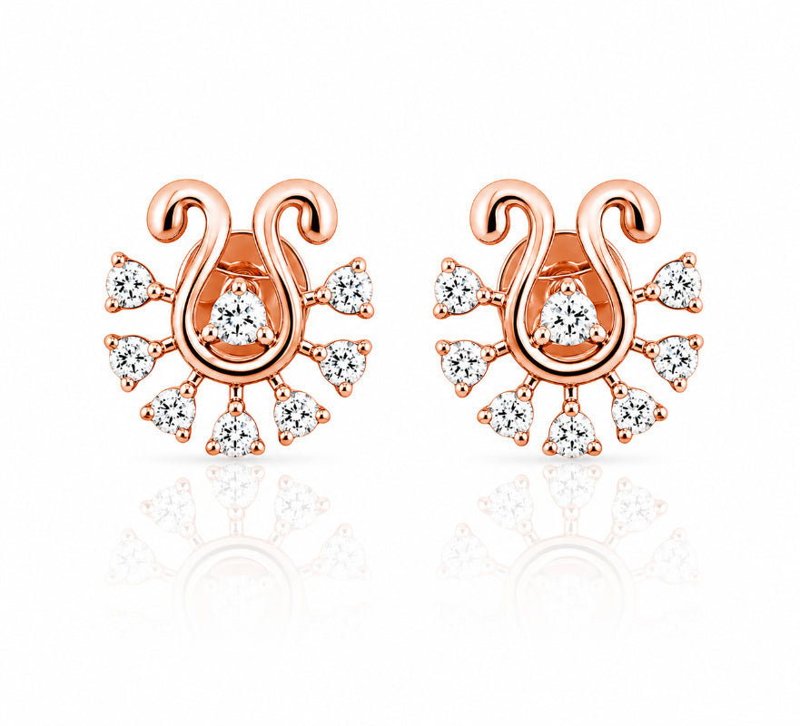 Rose Gold Diamond Peacock Stud Earrings