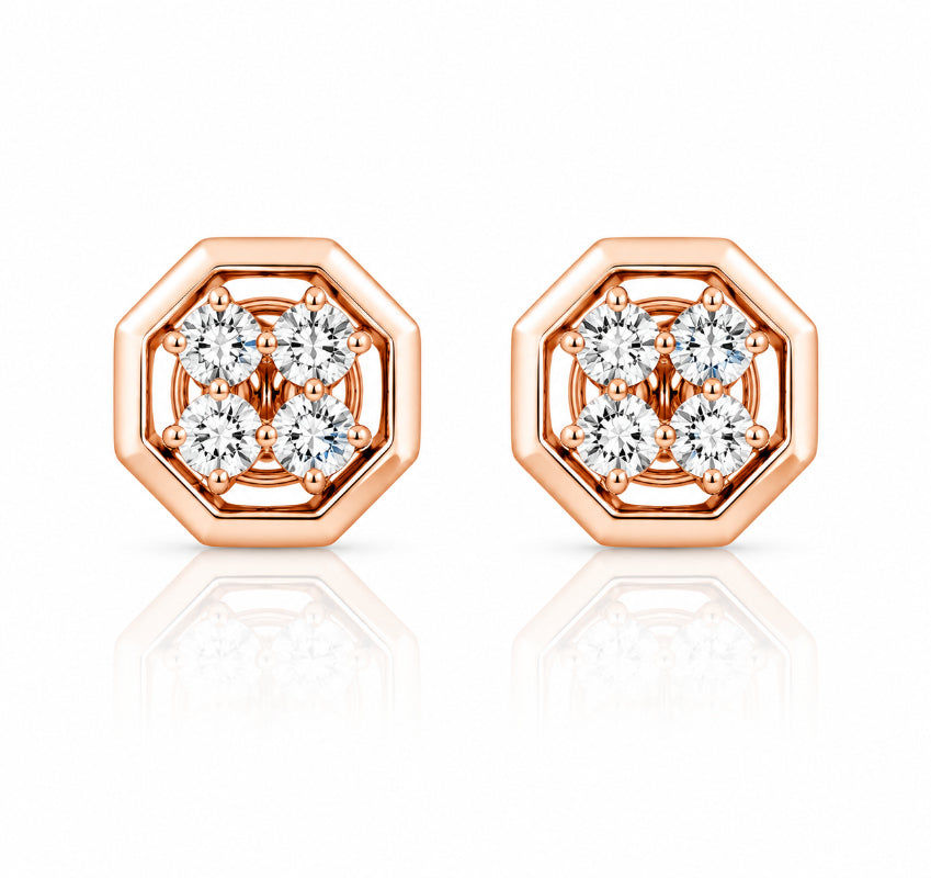 Rose Gold Geometric Diamond Stud Earrings