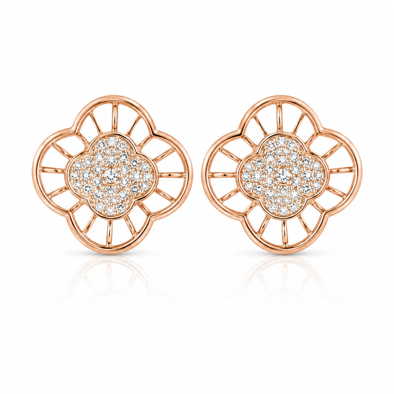 Rose Gold Diamond Clover Stud Earrings