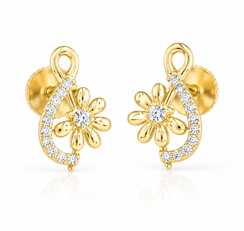 Yellow Gold Diamond Daisy Stud Earrings