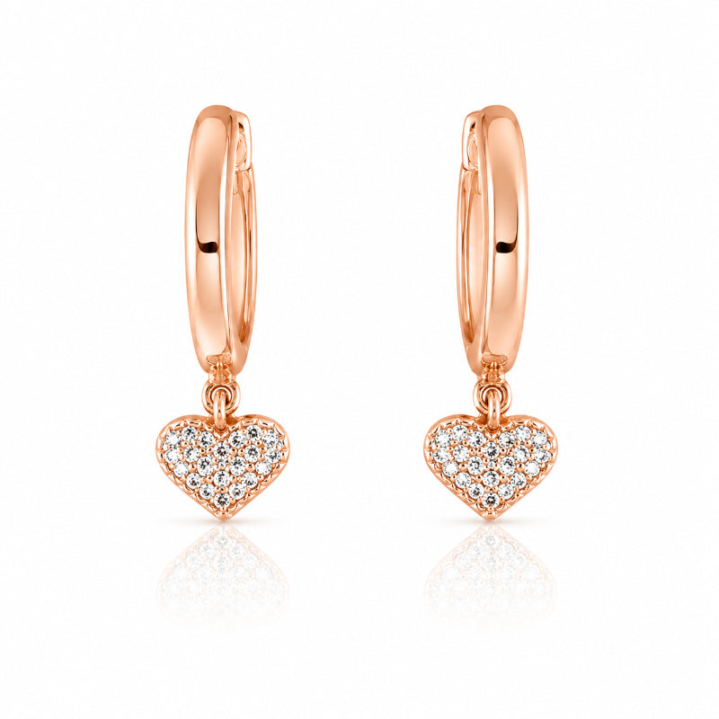 Rose Gold Diamond Heart Hoop Earrings