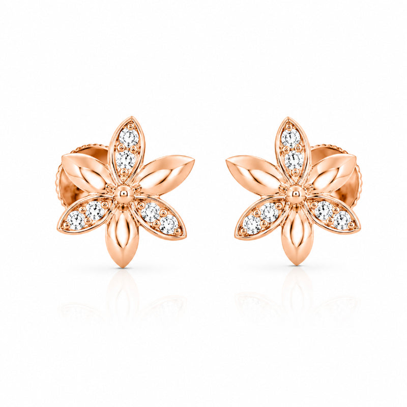 Rose Gold Diamond Floral Stud Earrings