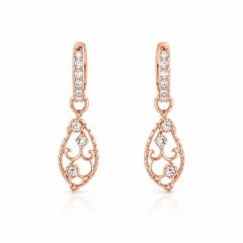 Rose Gold Diamond Filigree Drop Earrings