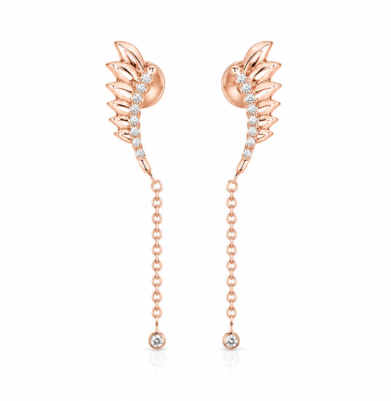 Rose Gold Diamond Wing Drop Earrings