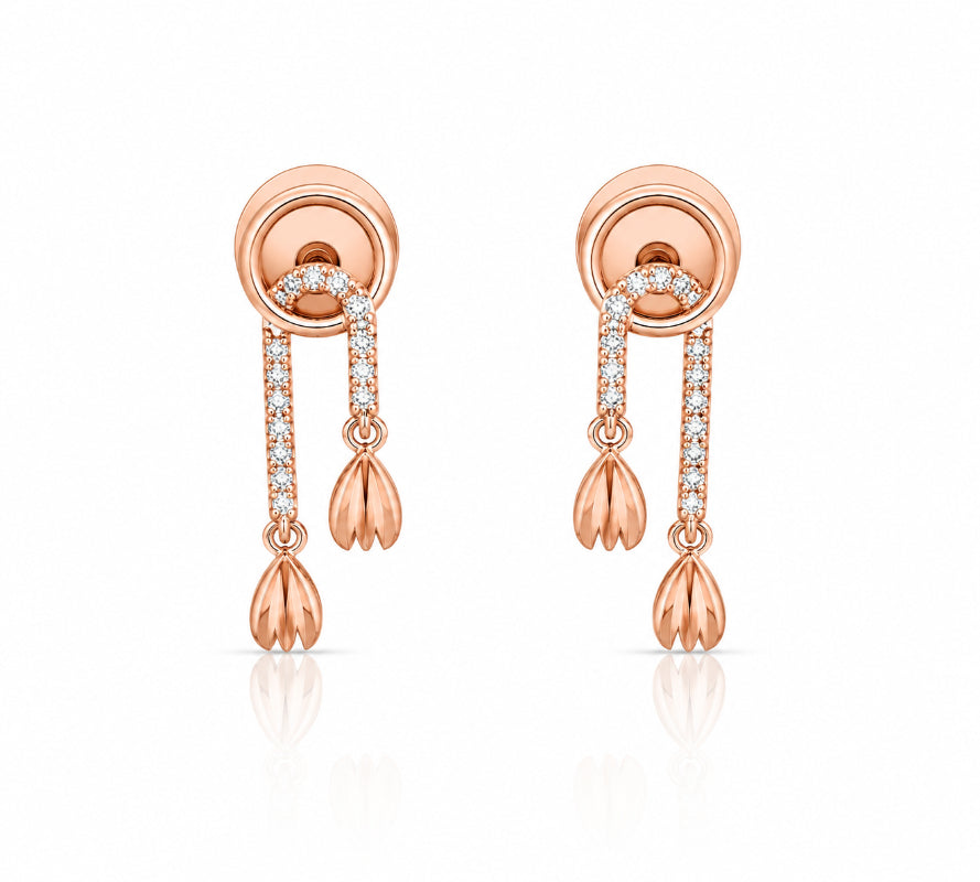 Rose Gold Diamond Petal Drop Earrings