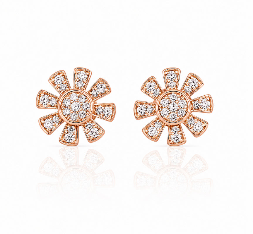Rose Gold Diamond Sunburst Earrings