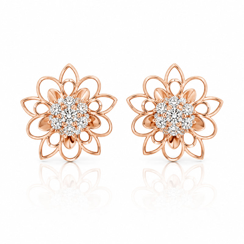 Rose Gold Diamond Lotus Bloom Earrings