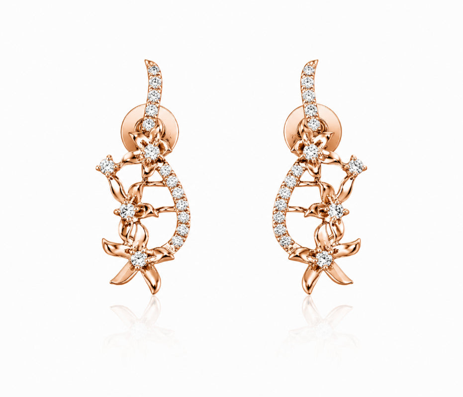 Rose Gold Floral Cascade Diamond Earrings