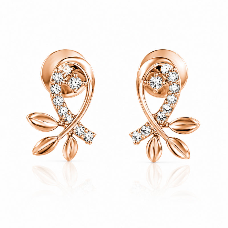 Rose Gold Diamond Leaf Earrings