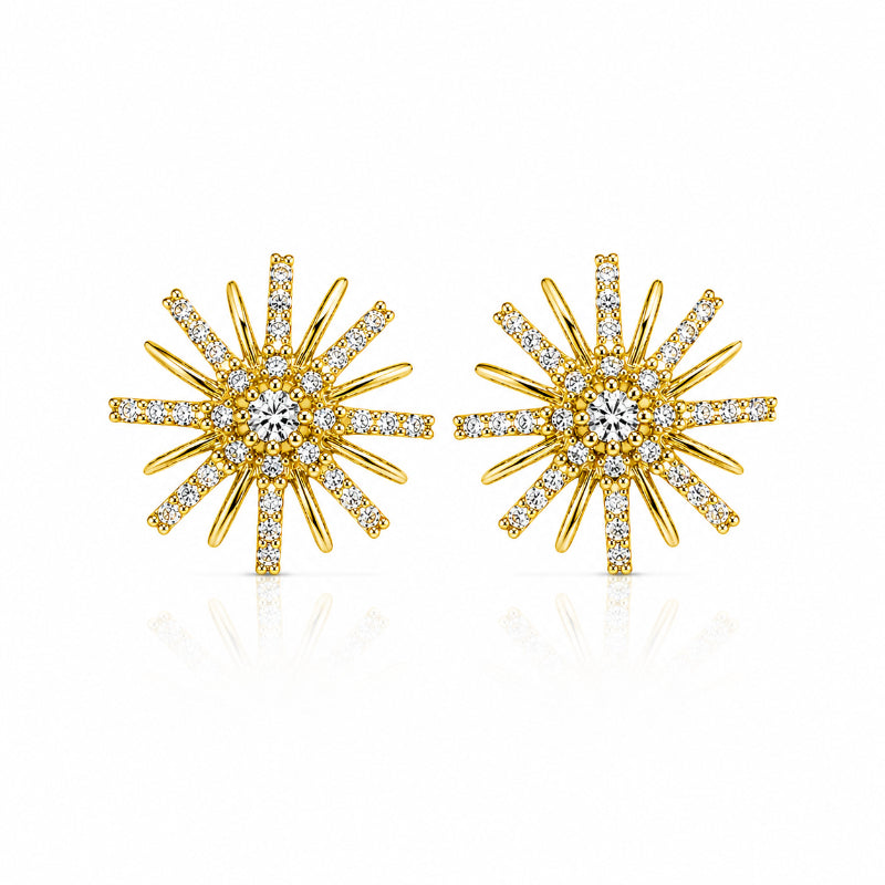 Golden Sunburst Diamond Earrings