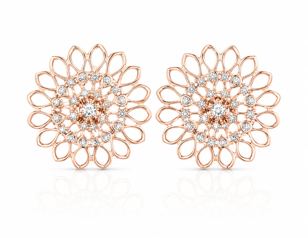Rose Gold Lotus Bloom Diamond Earrings