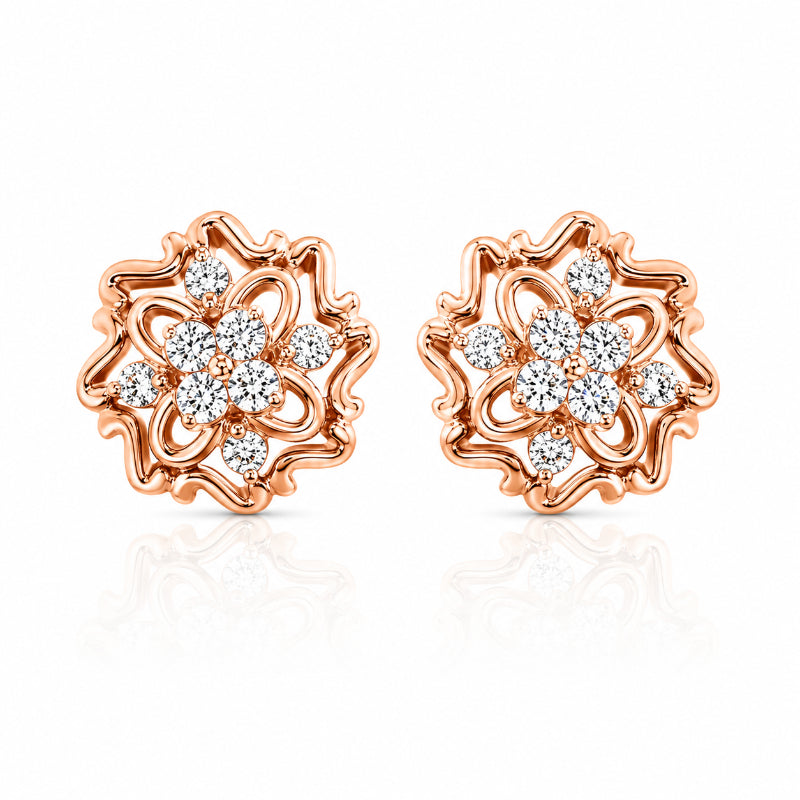 Rose Gold Diamond Blossom Earrings