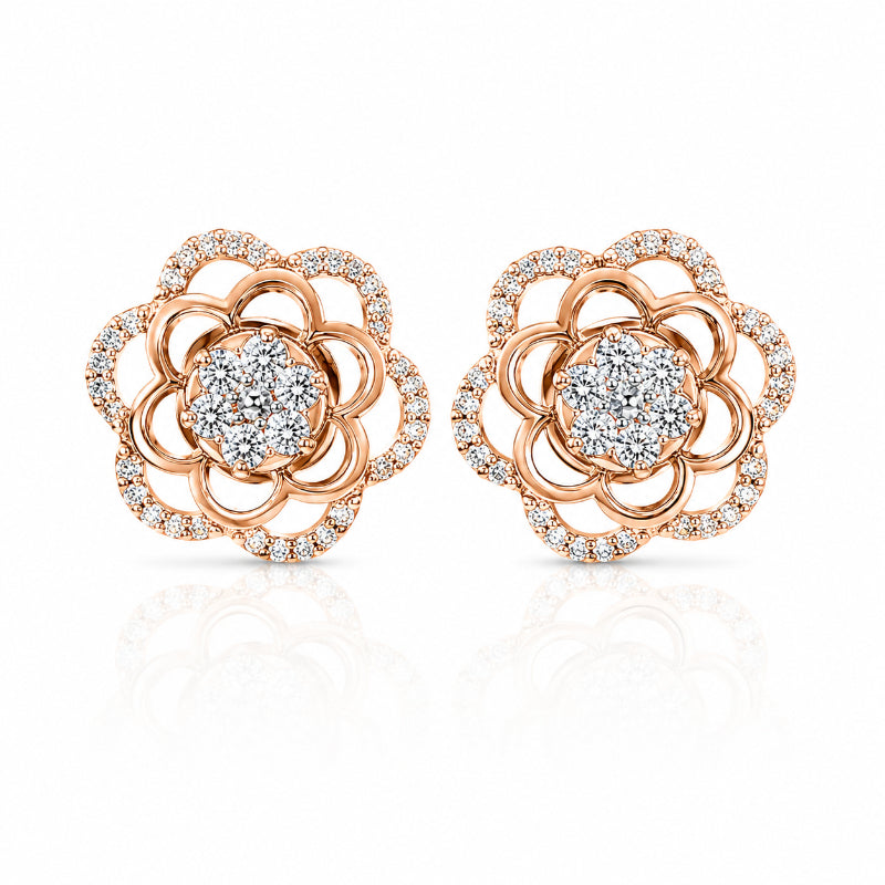 Rose Gold Diamond Rose Earrings