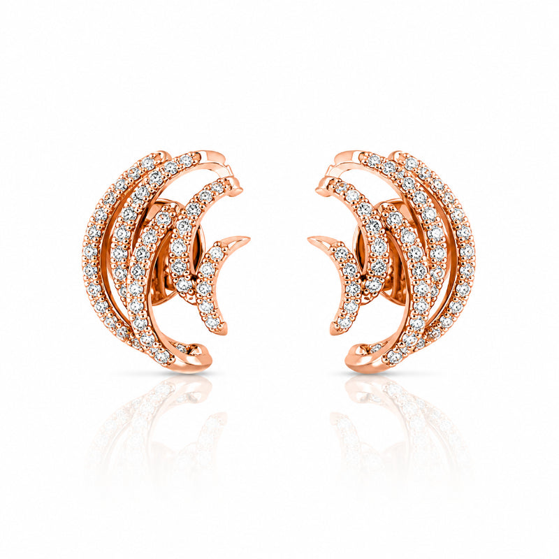 Rose Gold Diamond Wave Earrings